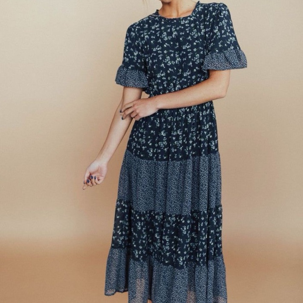 Floral Navy Blue Dress - Picture 2 of 6